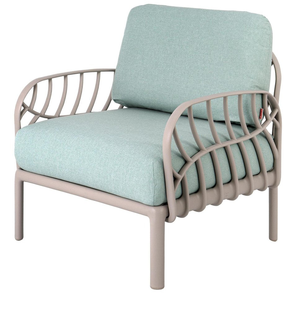 31" Gray Heavy Duty Plastic Outdoor Armchair With Sea Green Cushion HomeRoots