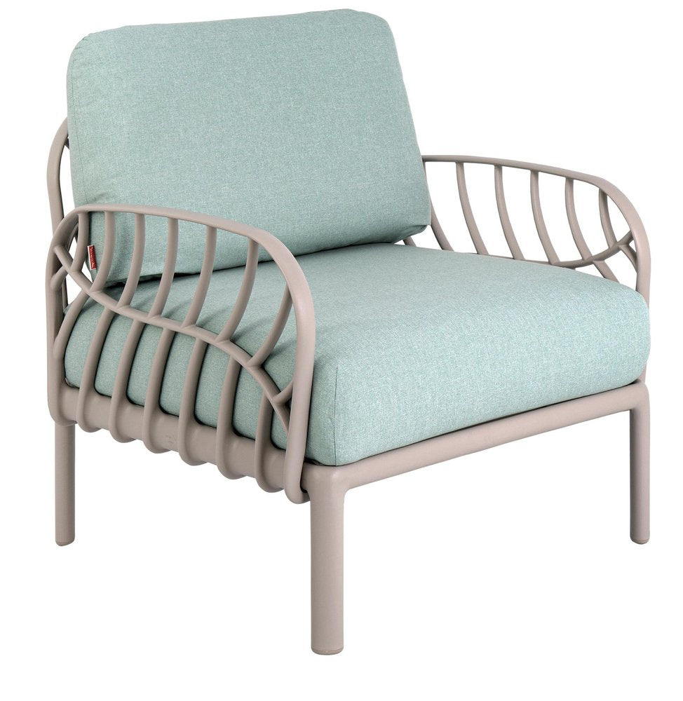 31" Gray Heavy Duty Plastic Outdoor Armchair With Sea Green Cushion HomeRoots