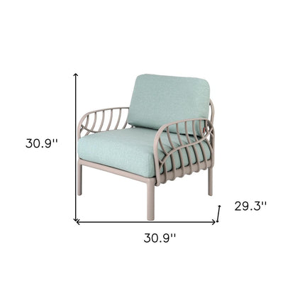 31" Gray Heavy Duty Plastic Outdoor Armchair With Sea Green Cushion HomeRoots