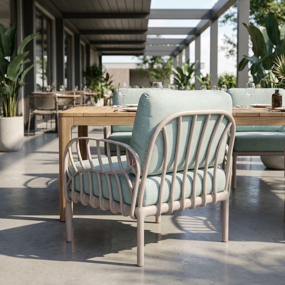 31" Gray Heavy Duty Plastic Outdoor Armchair With Sea Green Cushion — view 8