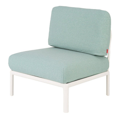 31" White Heavy Duty Plastic Outdoor Armchair With Sea Green Cushion HomeRoots