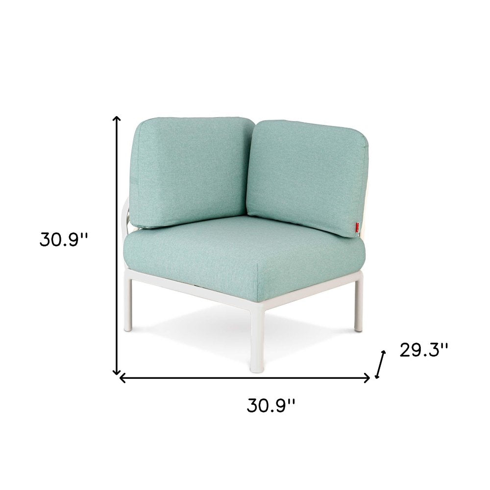 31" White Heavy Duty Plastic Outdoor Modular with Sea Green Cushion — view 6