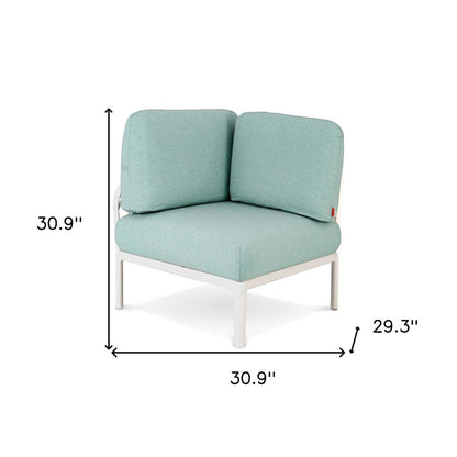 31" White Heavy Duty Plastic Outdoor Modular with Sea Green Cushion HomeRoots
