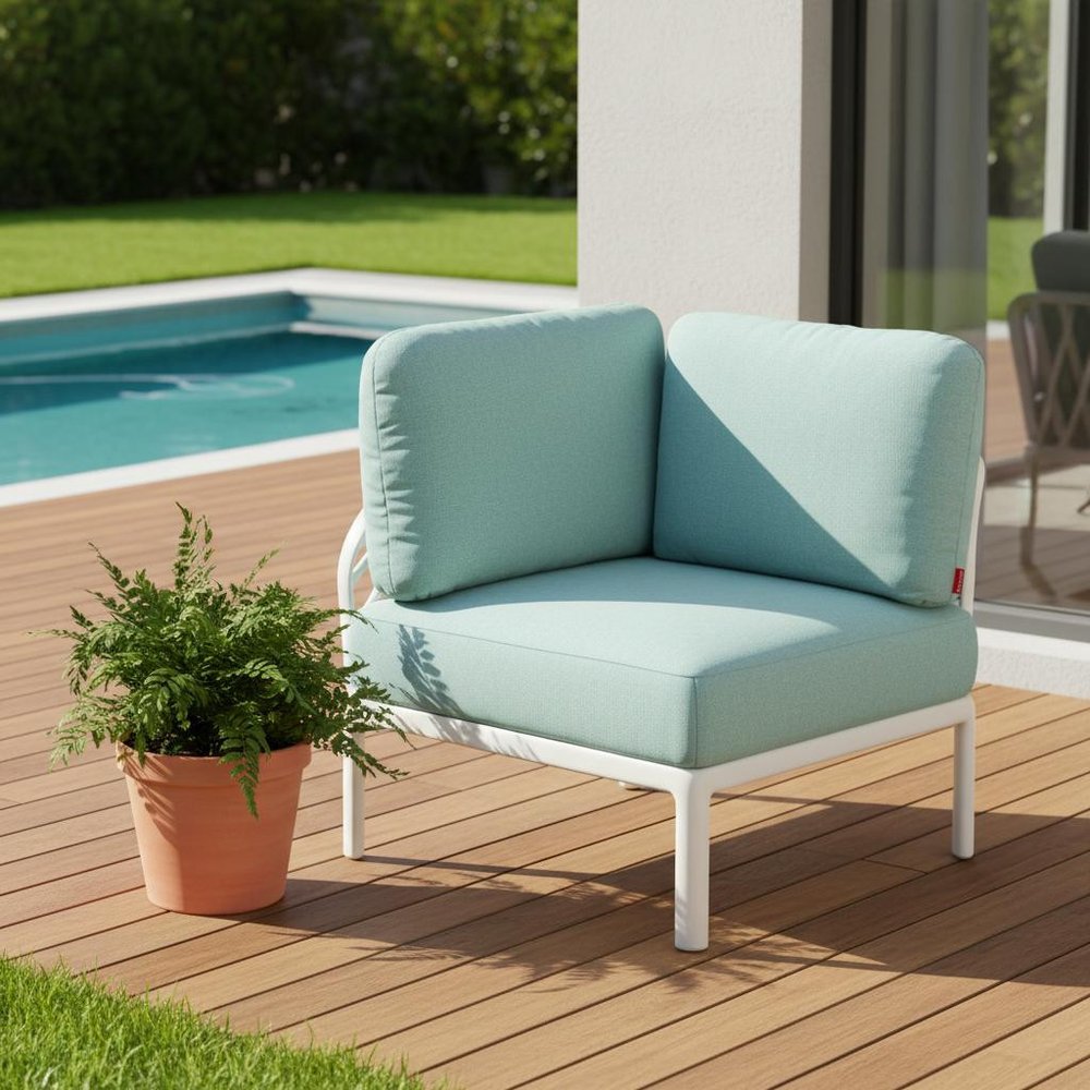 31" White Heavy Duty Plastic Outdoor Modular with Sea Green Cushion HomeRoots