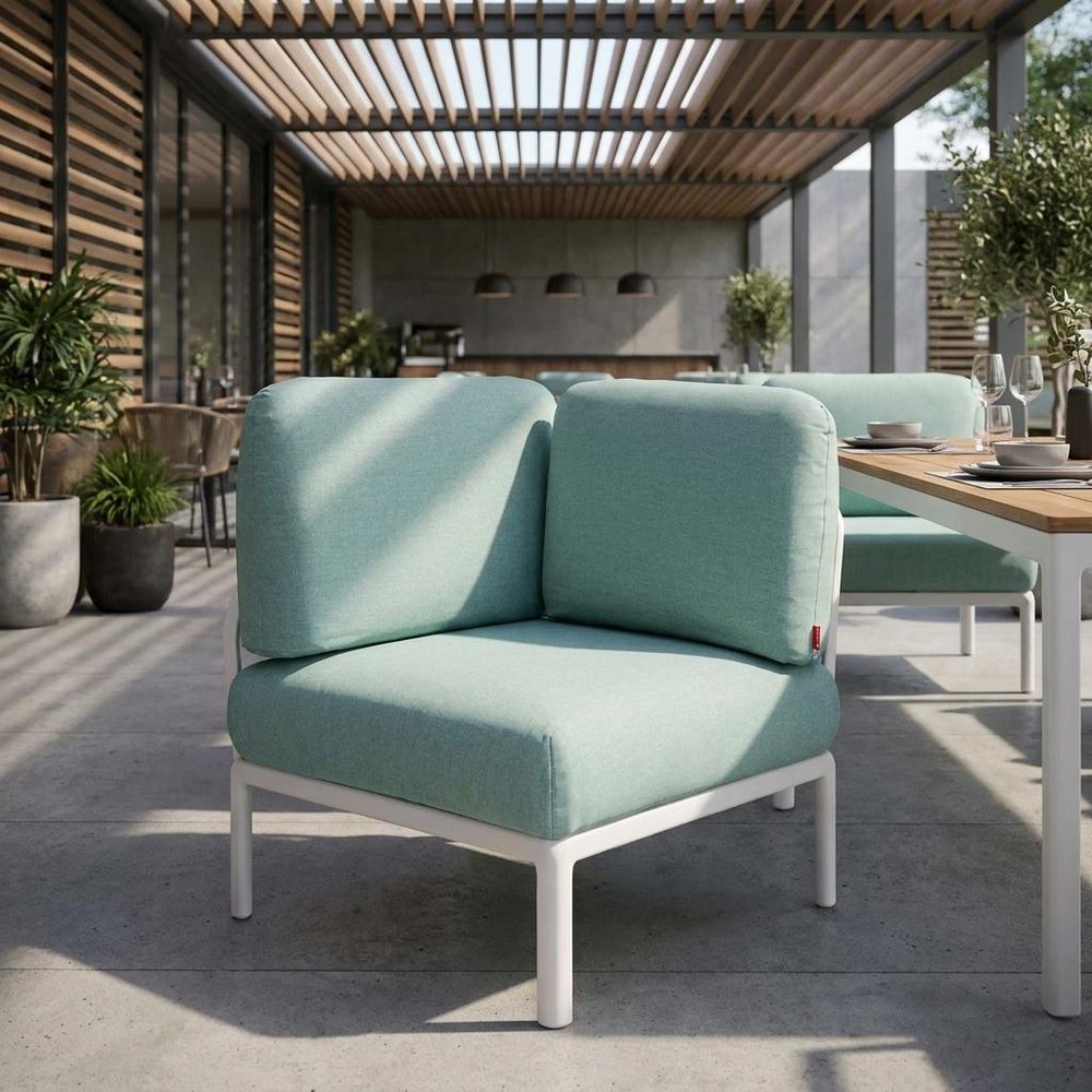 31" White Heavy Duty Plastic Outdoor Modular with Sea Green Cushion HomeRoots