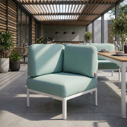 31" White Heavy Duty Plastic Outdoor Modular with Sea Green Cushion HomeRoots