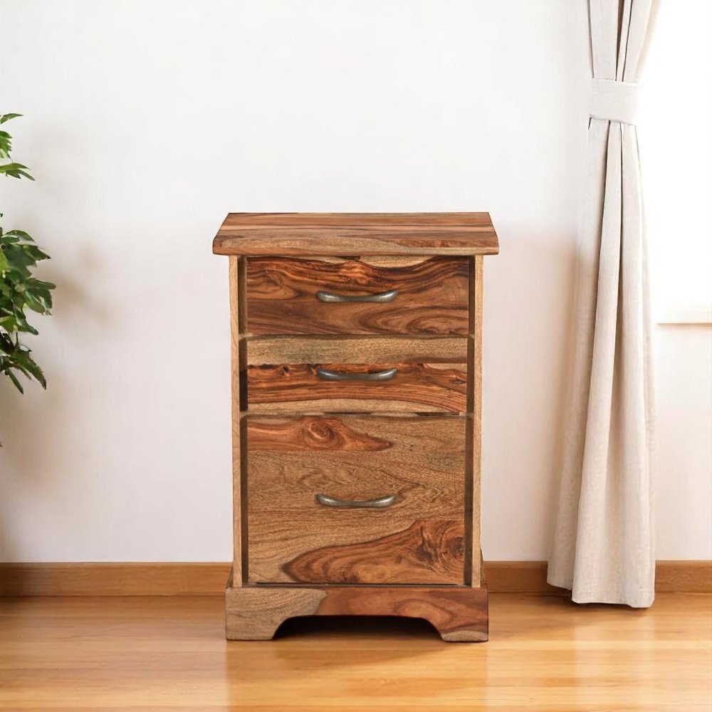 30" Natural Solid Wood Three Drawers Filing Cabinet HomeRoots