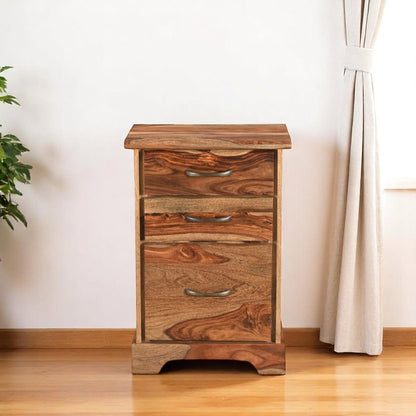 30" Natural Solid Wood Three Drawers Filing Cabinet HomeRoots