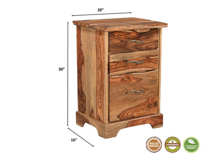 30" Natural Solid Wood Three Drawers Filing Cabinet HomeRoots