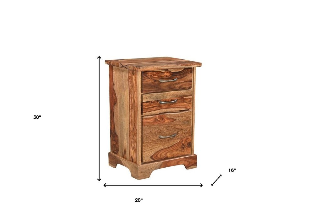 30" Natural Solid Wood Three Drawers Filing Cabinet HomeRoots
