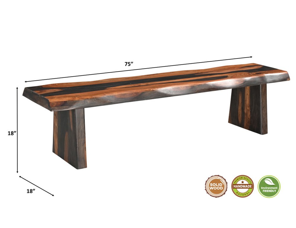 75" Brown Solid Wood Live Edge Dining Bench HomeRoots