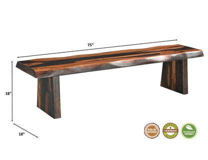 75" Brown Solid Wood Live Edge Dining Bench HomeRoots