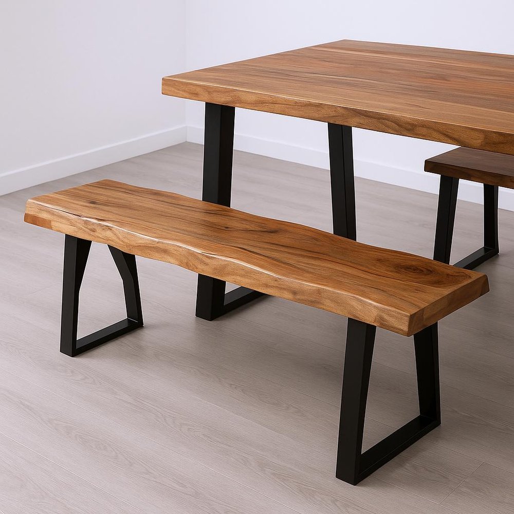 68" Brown and Black Solid Wood And Metal Live Edge Dining Bench HomeRoots