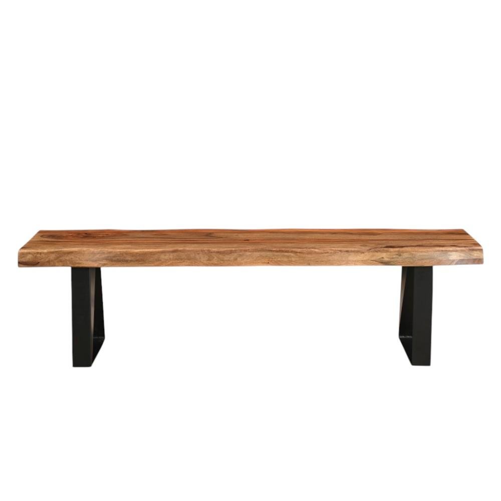 68" Brown and Black Solid Wood And Metal Live Edge Dining Bench HomeRoots
