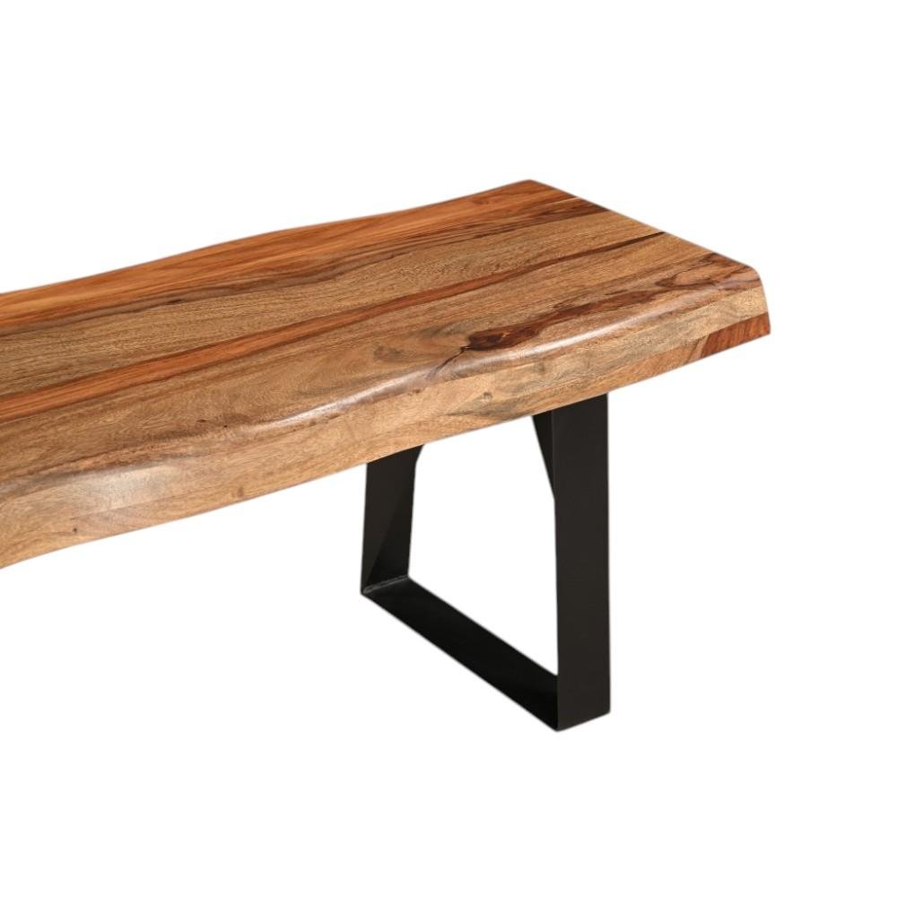 68" Brown and Black Solid Wood And Metal Live Edge Dining Bench HomeRoots