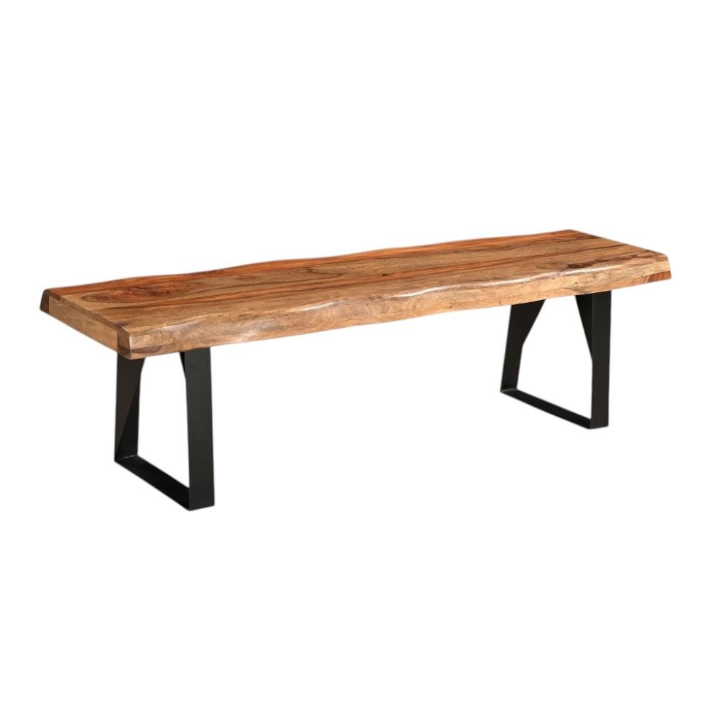 68" Brown and Black Solid Wood And Metal Live Edge Dining Bench HomeRoots