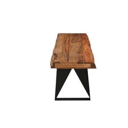 68" Brown and Black Solid Wood And Metal Live Edge Dining Bench HomeRoots