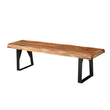 68" Brown and Black Solid Wood And Metal Live Edge Dining Bench HomeRoots