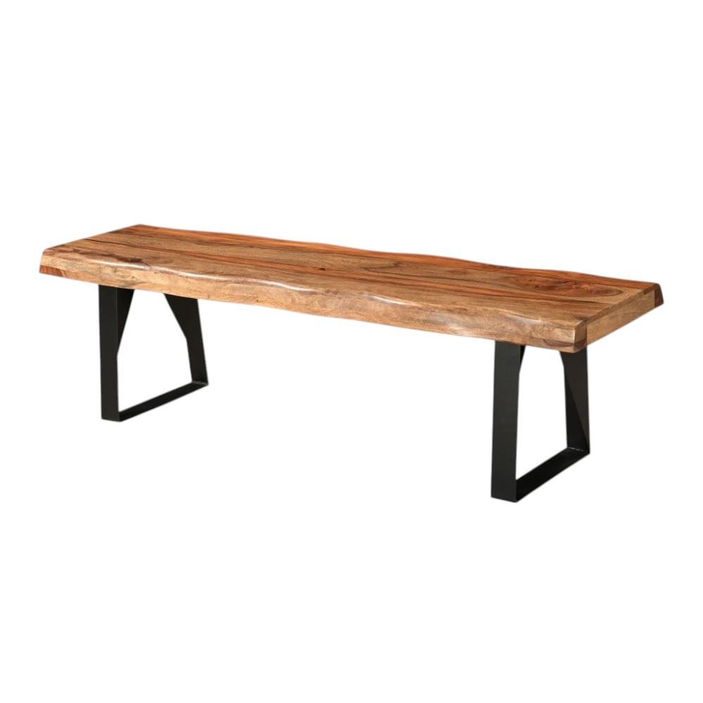 68" Brown and Black Solid Wood And Metal Live Edge Dining Bench HomeRoots