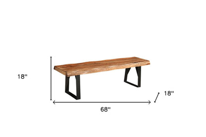 68" Brown and Black Solid Wood And Metal Live Edge Dining Bench HomeRoots