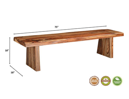 75" Brown Solid Wood Live Edge Dining Bench HomeRoots