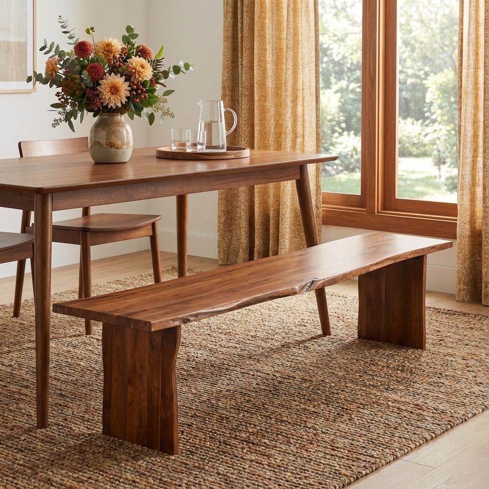 60" Brown Solid Wood Live Edge Dining Bench HomeRoots