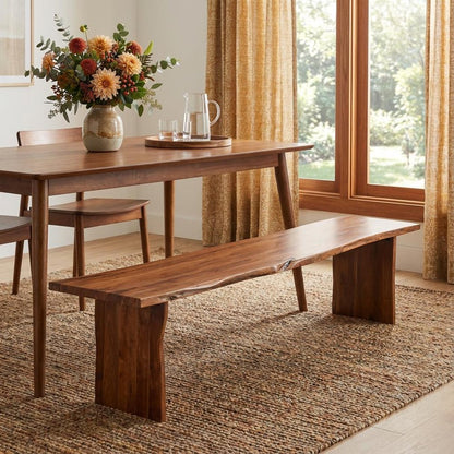 60" Brown Solid Wood Live Edge Dining Bench HomeRoots