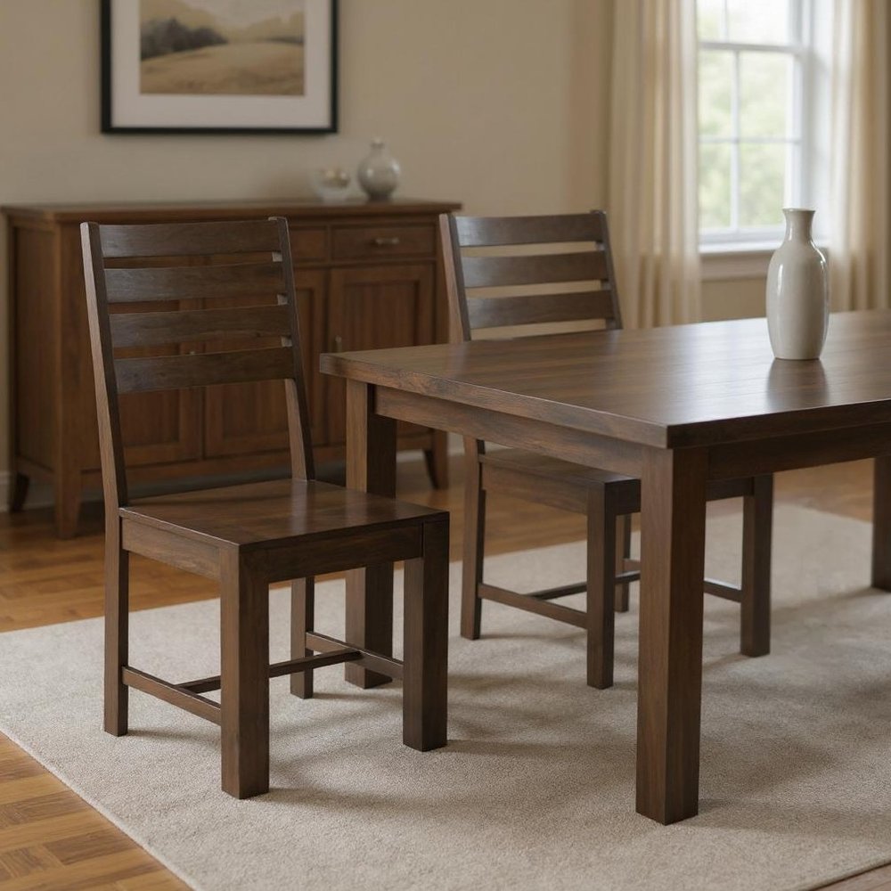 Set of Two Brown Solid Wood Ladder Back Dining Side Chairs HomeRoots