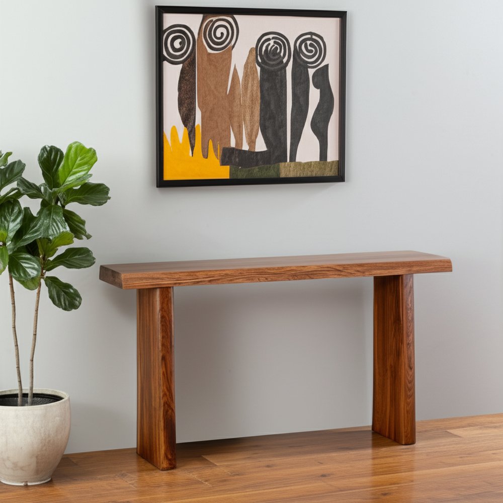 60" Brown Solid Wood Double Pedestal Live Edge Console Table HomeRoots