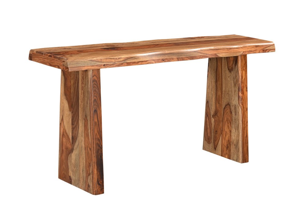 60" Brown Solid Wood Double Pedestal Live Edge Console Table HomeRoots