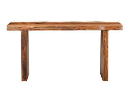 60" Brown Solid Wood Double Pedestal Live Edge Console Table HomeRoots