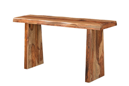 60" Brown Solid Wood Double Pedestal Live Edge Console Table HomeRoots