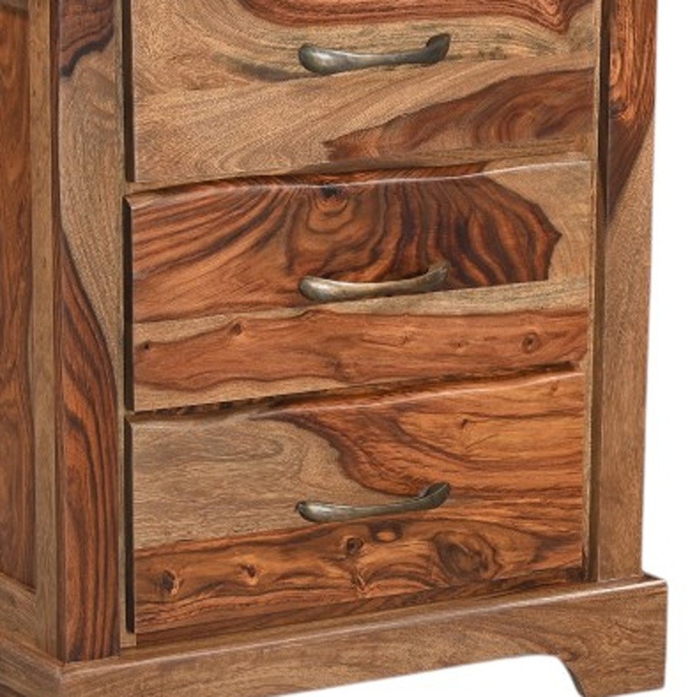 27" Brown Solid Wood Live Edge Three Drawer Nightstand HomeRoots