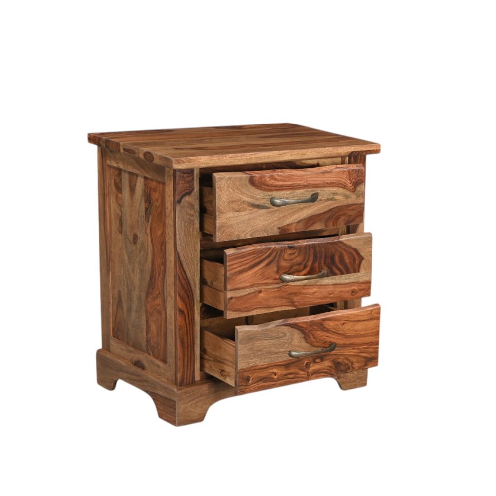 27" Brown Solid Wood Live Edge Three Drawer Nightstand HomeRoots