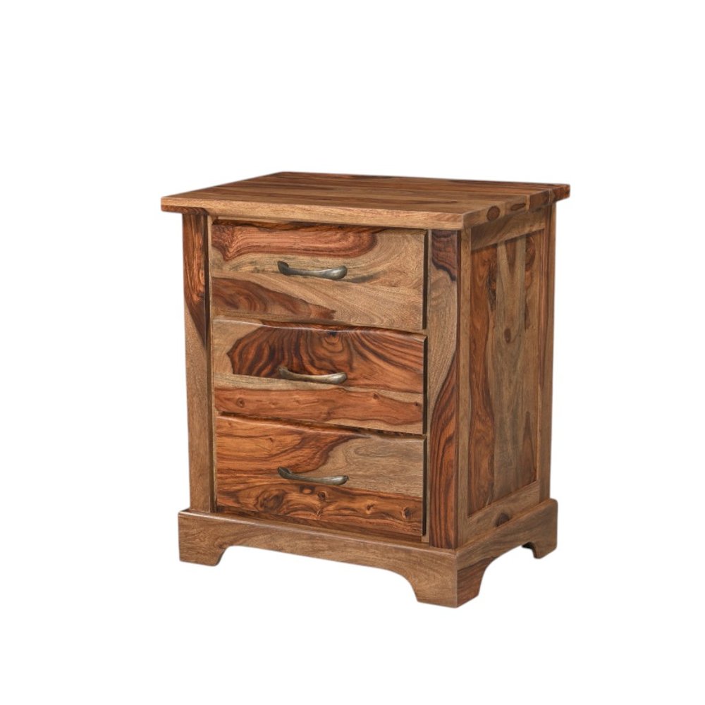 27" Brown Solid Wood Live Edge Three Drawer Nightstand — view 6