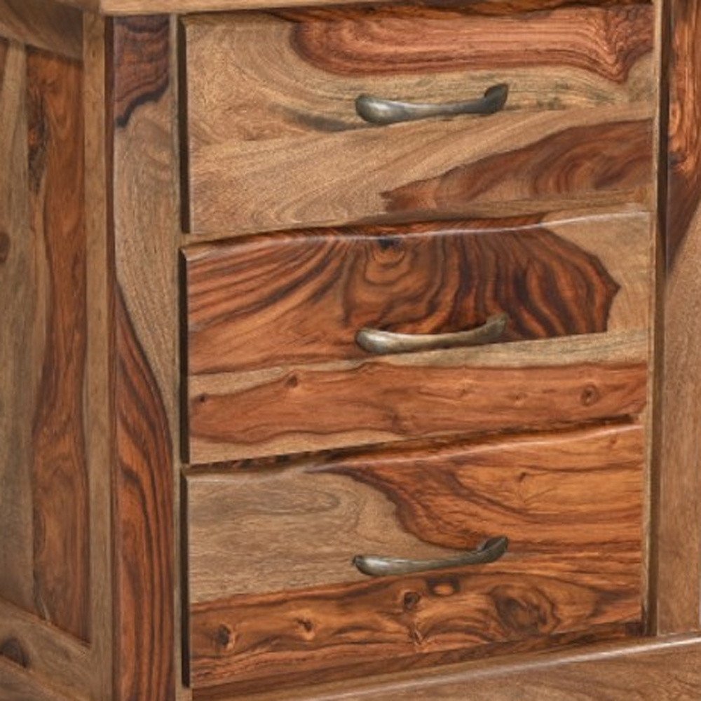 27" Brown Solid Wood Live Edge Three Drawer Nightstand HomeRoots