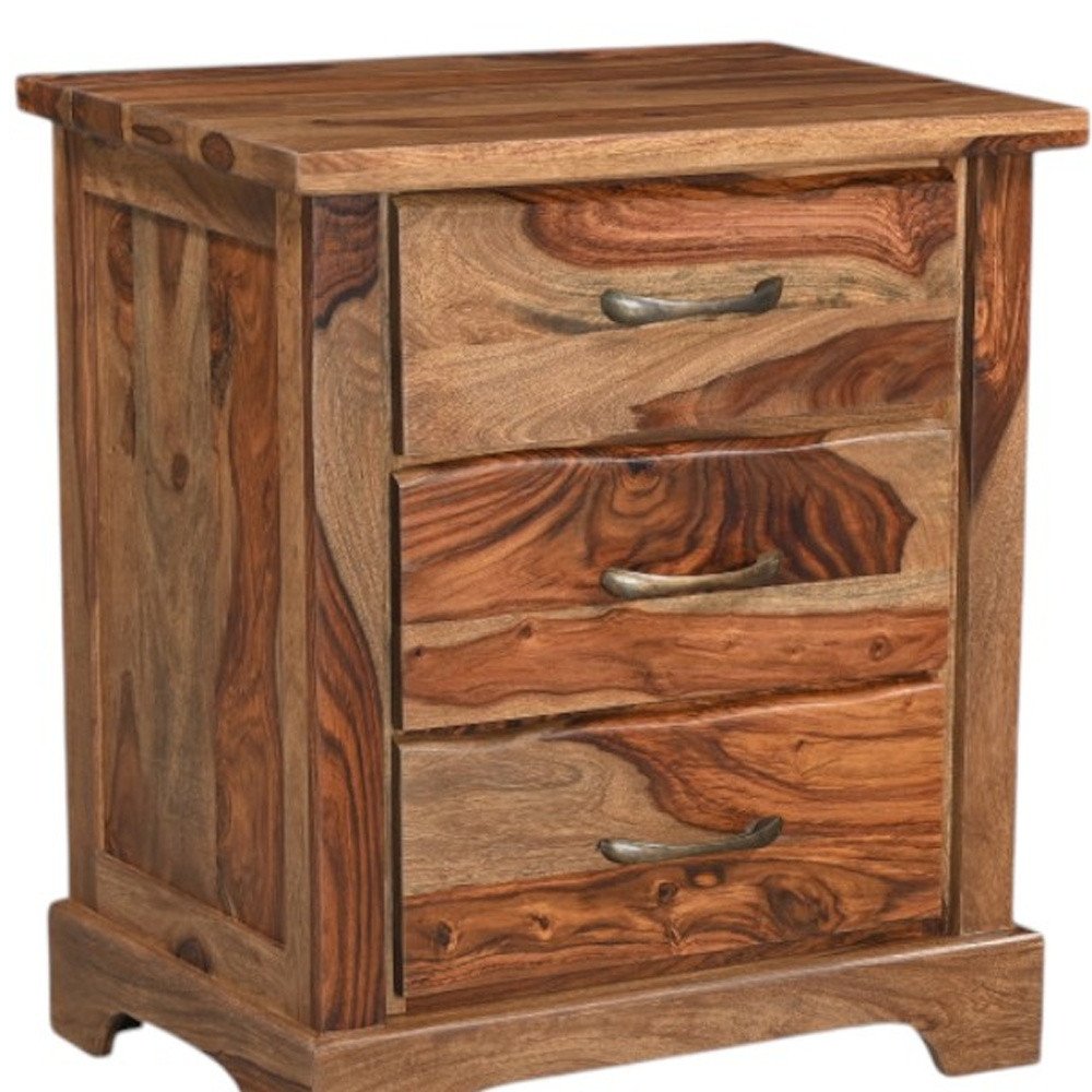 27" Brown Solid Wood Live Edge Three Drawer Nightstand HomeRoots