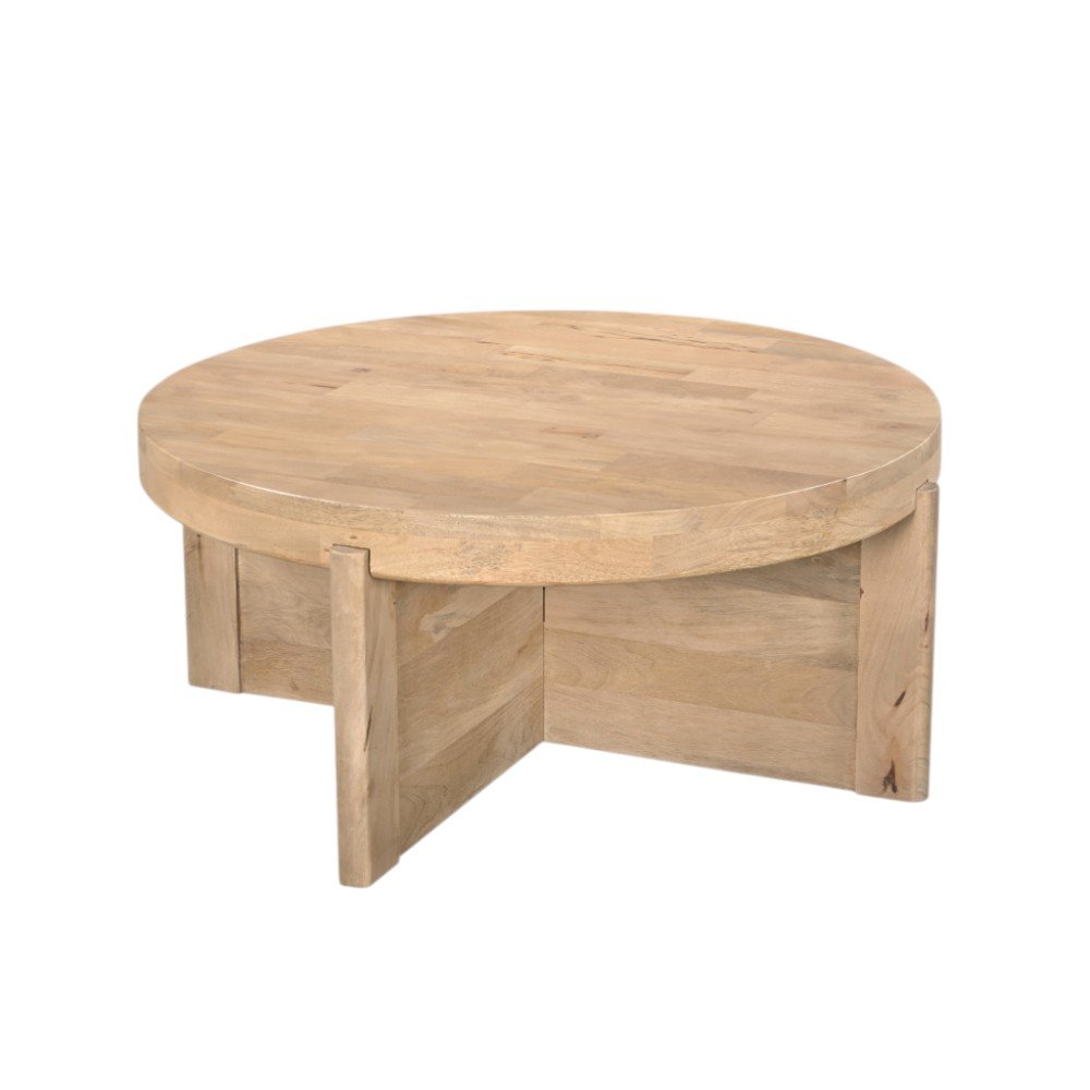 36" Natural Solid Wood Round Cross Legs Coffee Table HomeRoots