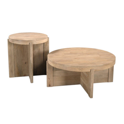 36" Natural Solid Wood Round Cross Legs Coffee Table HomeRoots