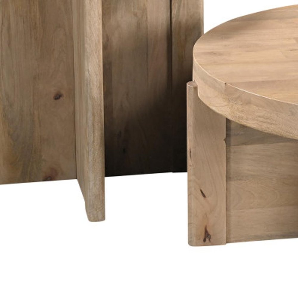 36" Natural Solid Wood Round Cross Legs Coffee Table HomeRoots