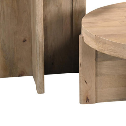 36" Natural Solid Wood Round Cross Legs Coffee Table HomeRoots