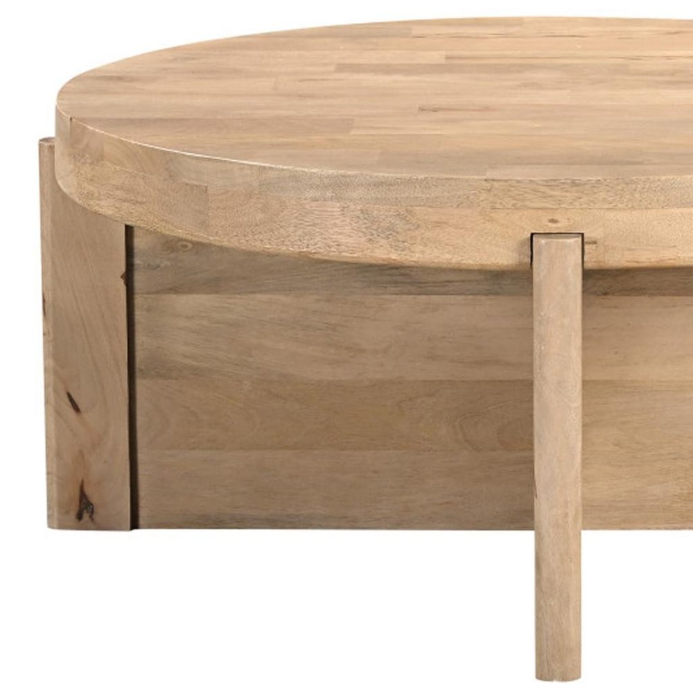 36" Natural Solid Wood Round Cross Legs Coffee Table HomeRoots