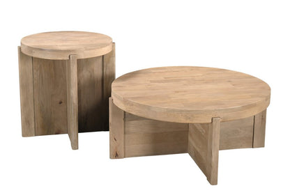 36" Natural Solid Wood Round Cross Legs Coffee Table HomeRoots