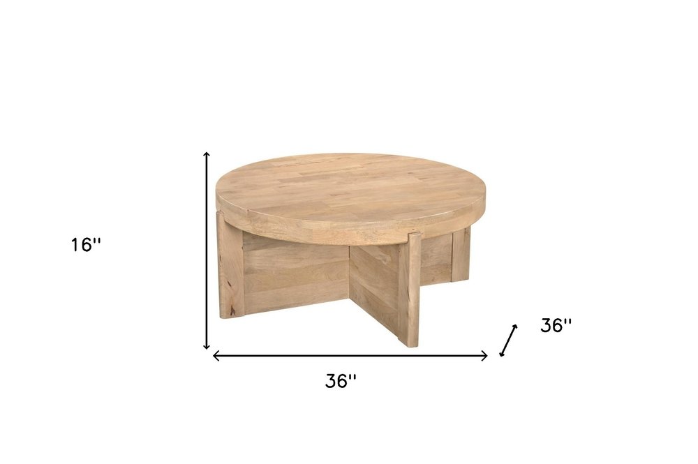36" Natural Solid Wood Round Cross Legs Coffee Table HomeRoots