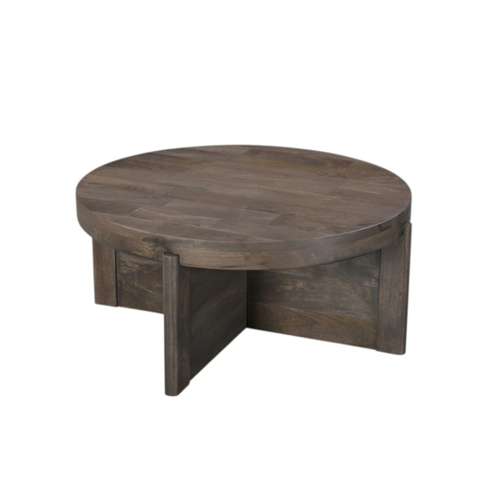 36" Brown Solid Wood Round Cross Legs Coffee Table HomeRoots