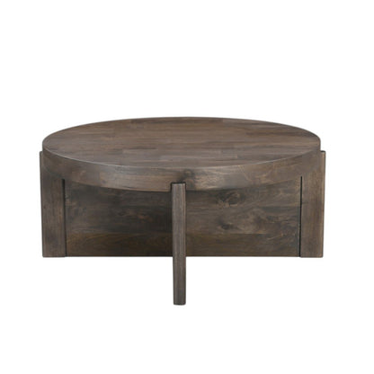 36" Brown Solid Wood Round Cross Legs Coffee Table HomeRoots