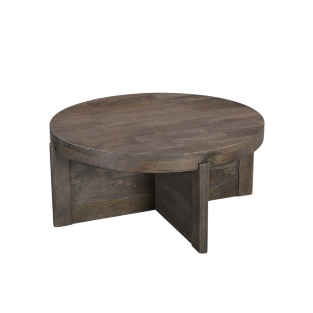 36" Brown Solid Wood Round Cross Legs Coffee Table — view 3