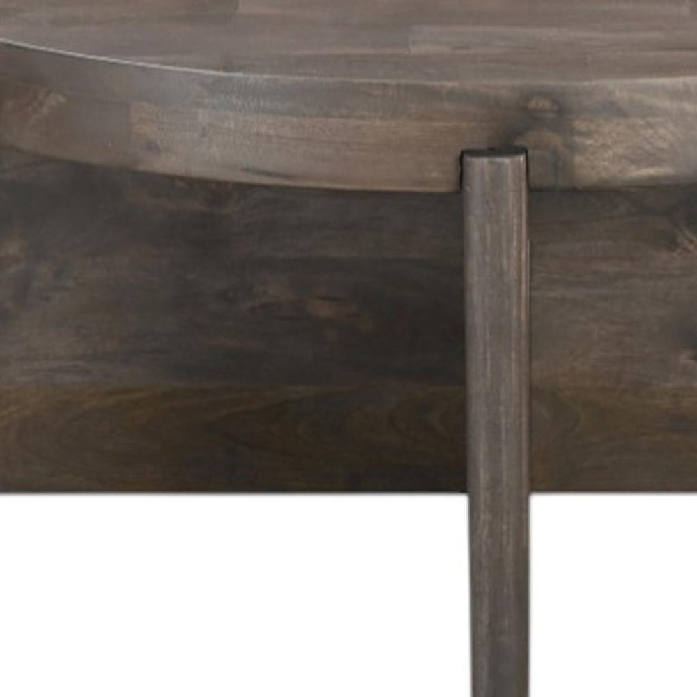 36" Brown Solid Wood Round Cross Legs Coffee Table HomeRoots
