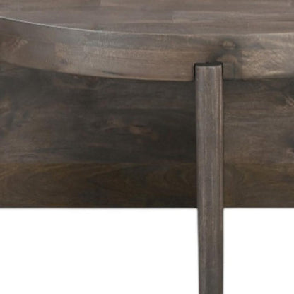 36" Brown Solid Wood Round Cross Legs Coffee Table