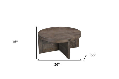 36" Brown Solid Wood Round Cross Legs Coffee Table HomeRoots